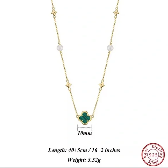 Pearl Clover Necklace Sterling Silver 925 Gold plated - Picture 4 of 12